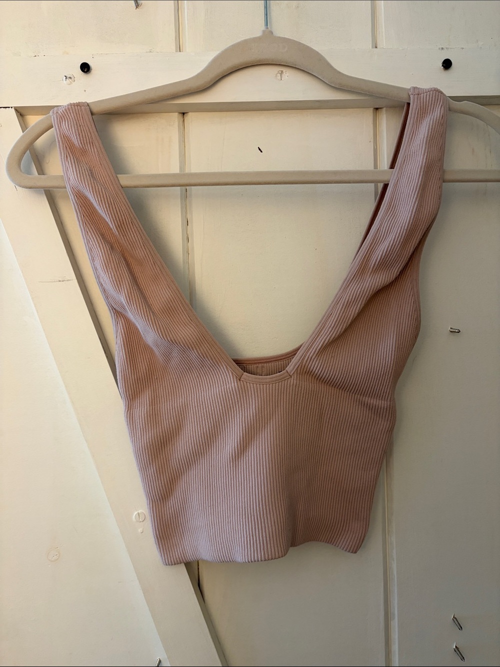 Free People Ribbed Deep V Crop Top - Blush